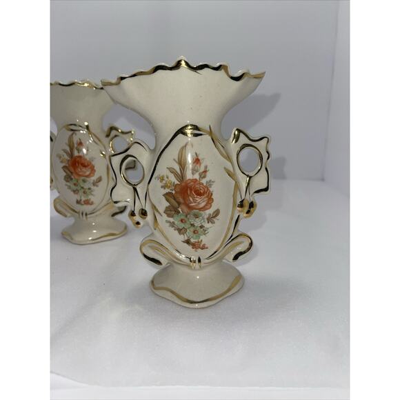 Crown Stafford china Hand Painted 5.5" Vase Figurine Set‎ Gold Trim Floral - Picture 16 of 16